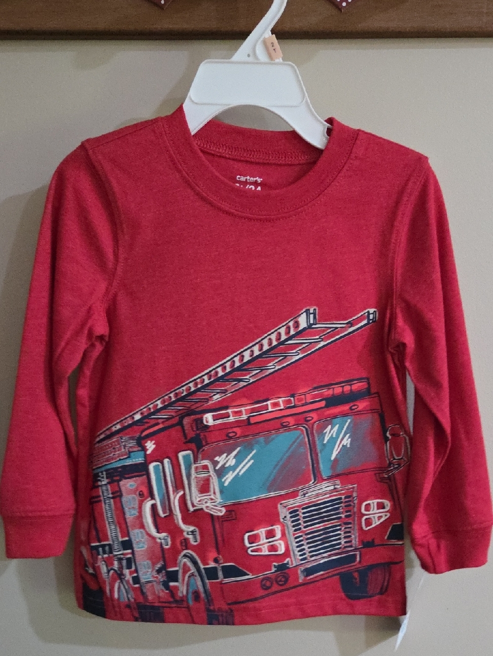 Carter's Red Long-Sleeve Tee with Fire Truck Graphic Size 2T NEW